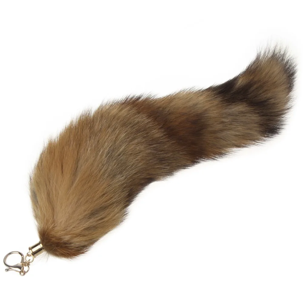 Large Plus Size Luxury Genuine Rac Fox Tail Keychain Fur Tassel Trendy Large Keychain Fox Tail Fur Tassel Bag Tag Strap Chain Key For