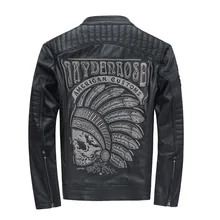 Мужская мотоциклетная куртка из натуральной кожи с вышивкой черепа, черный короткий, зауженный крой, куртка из толстой коровьей кожи, зимние пальто