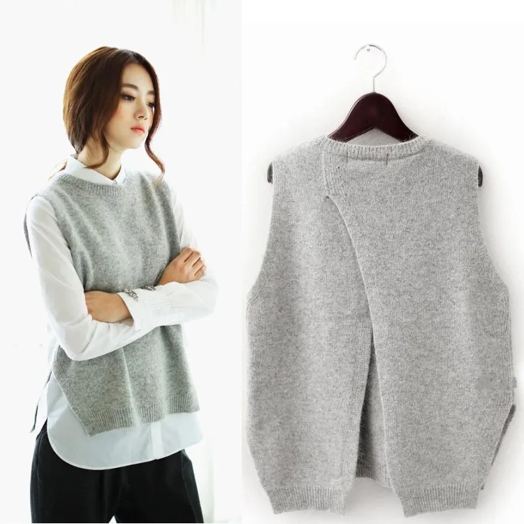 

2018 The New Cashmere Vest Back To Open The Knit Vest Woman Round Neck Loose Jacket Sweater Coat Waistcoat Clothes Coats Jackets