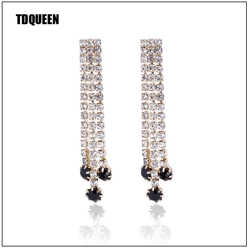 TDQUEEN Rhinestone вечерние серьги для женщин Свадебные Элегантные с длинной кисточкой
