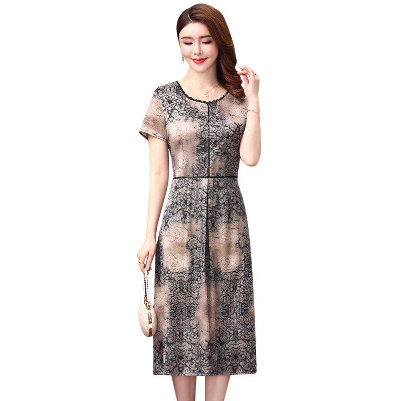 

Women Summer Dress 2019 Elegant O-neck Short Sleeve Printed Dress Female Casual Plus Size Party Dresses Vestidos 5XL
