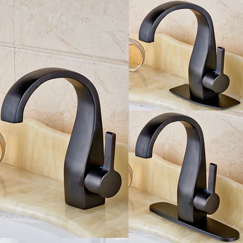 

Deck Mounted Oil Rubbed Bronze Bathroom Basin Faucet W/ Cover Plate Mixer Tap