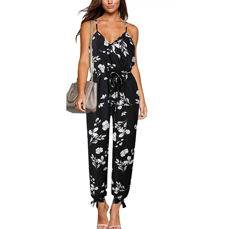 

Floral Printed Ladies Jumpsuits Summer Sexy Backless Strap Long Jumpsuit Womens Rompers Deep V-neck Slim Salopette Femme Tulum