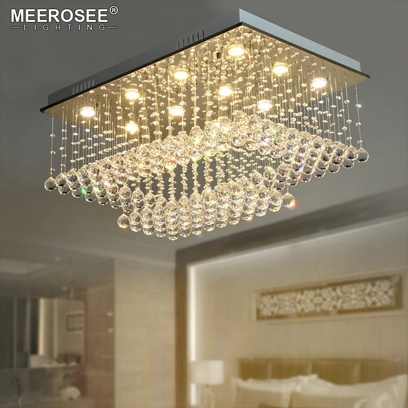 

Good K9 Crystal Chandelier Light Fixture Rain Drop Rectangle Clear Crystal Ceiling Lustre de cristal for household Hotel Deco