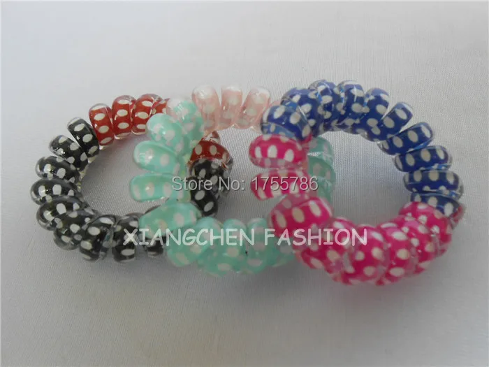 

Two-tone Colors Patchwork Small Size Dot Print Telephone Wire Hair Tie/Band Hair Ring Elastic Hair Gum For Women Cheap Price