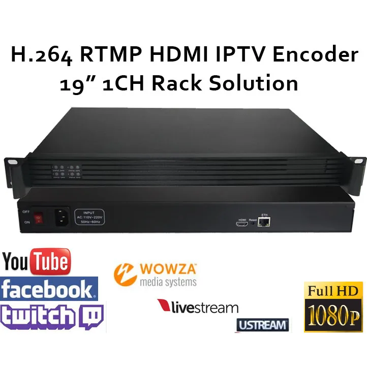 Видеоэнкодер H.264 HDMI 1CH 19 &quotRacksolution для поддержки прямой трансляции RTMP Wowza RED5 FMS Youtube