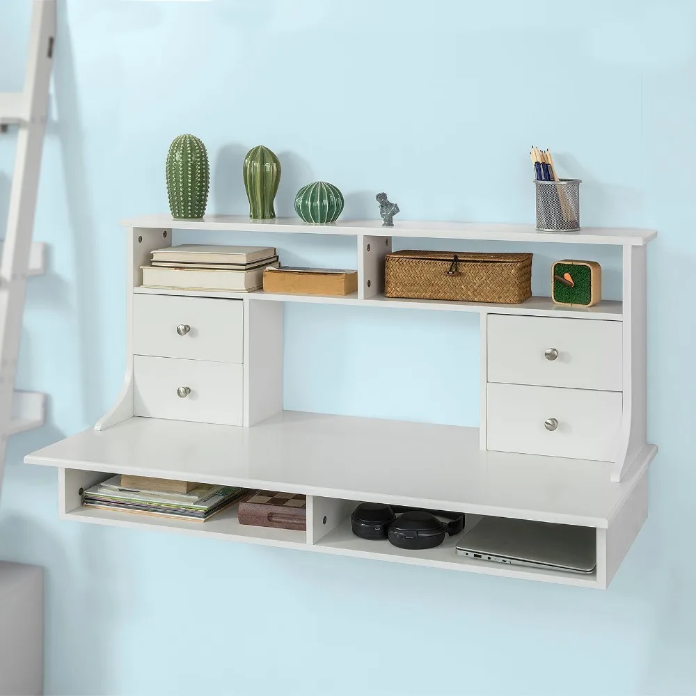 

SoBuy FWT49-W, Wall Mounted Table Desk Wall Computer Desk Workstation with Shelves and Drawers