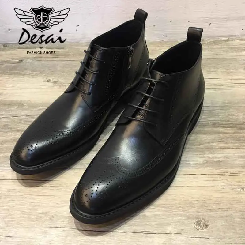 Botas Casuais Boots Desai Sapatos De Ankle Água Esculpida Atualização Trabalho Desgaste Conforto Homens Luz Nova Couro Brock Black Manchado Negócio rtqwTazrcY