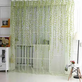 

100*200cm Wicker Offset Printed Voile Curtain Pastoral Floral Curtains For Window Gauze Curtain For Balcony Living Room