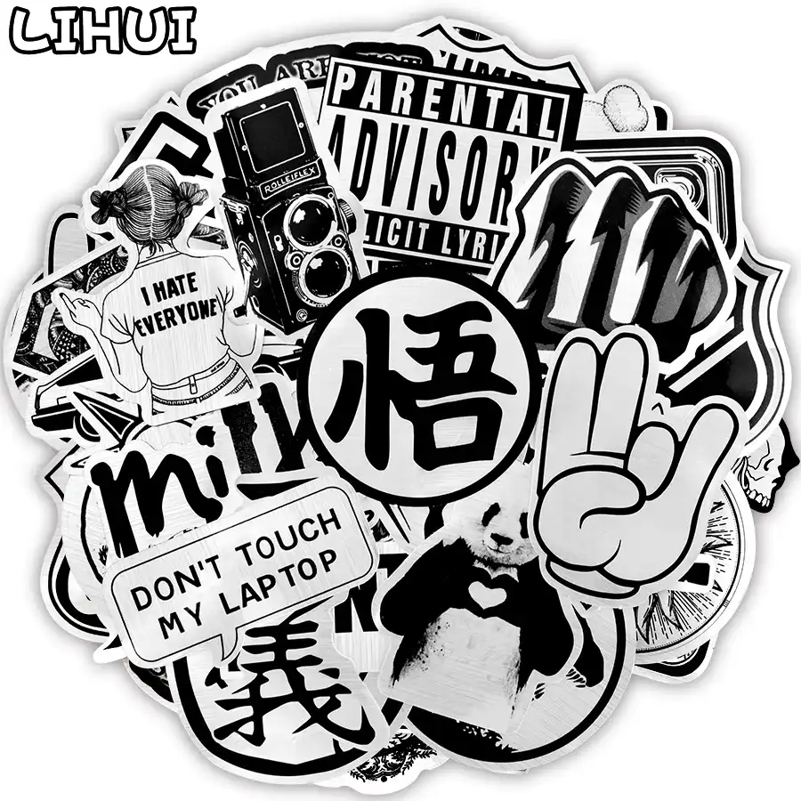 50 Buah Logam Hitam Dan Putih Stiker Graffiti Jdm Lucu Keren Tahan