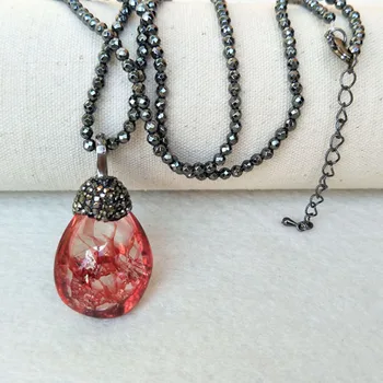 

4 Strands Hematite Chains necklace,Crack beads Crystal Charm,Zircon Rhinestone Pave Gem stone Pendant Women Jewelry necklace 288