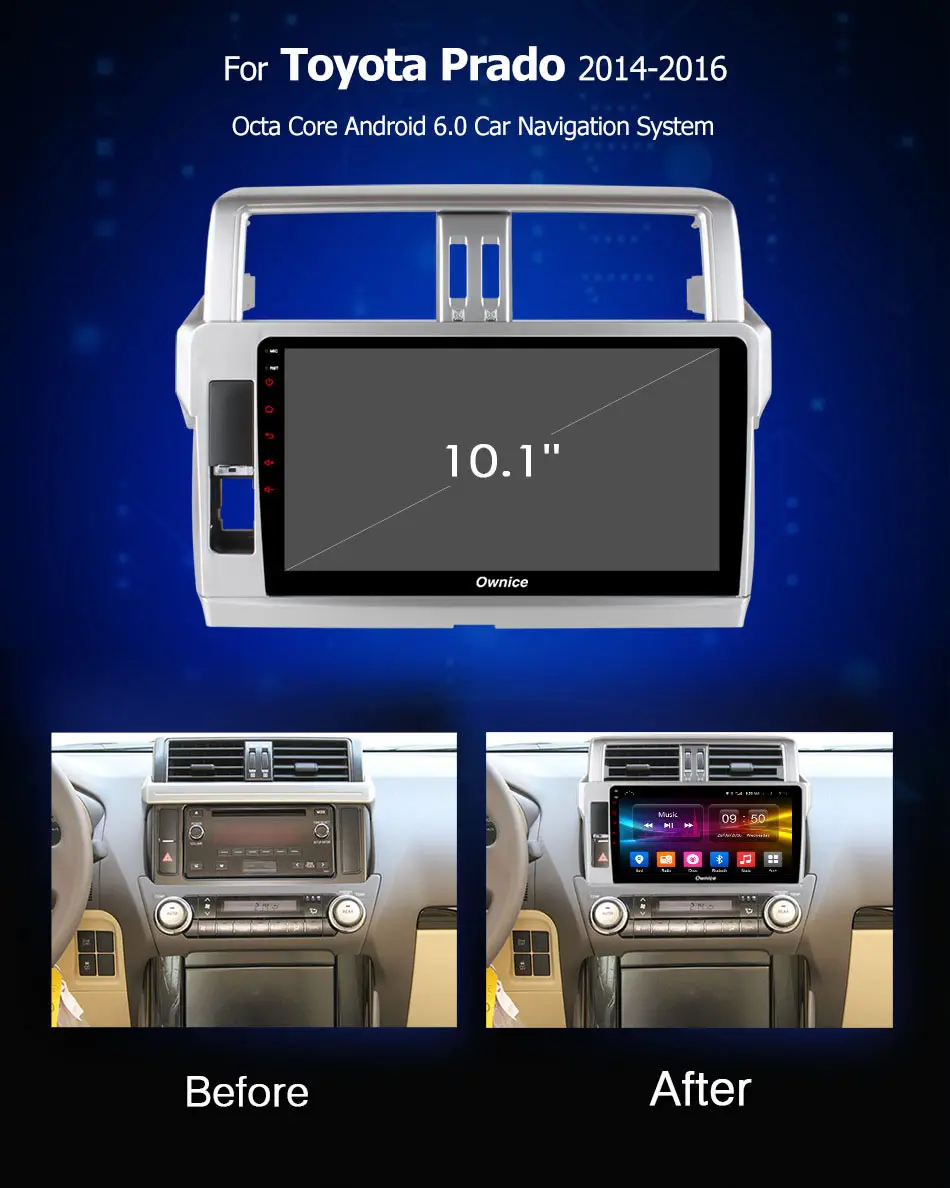 Clearance Ownice K1 K2 K3 10.1" Android 9.0 Octa Core For TOYOTA PRADO / LC150 / 150 2014 2015 Car Radio GPS 2G RAM Support DVD 4G DAB+ 2