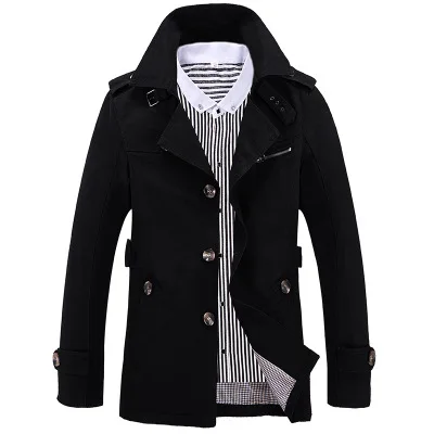 Covrlge Brand Male Overcoat Long Jacket Coat Men Men's Trench Business Trenchcoat Masculina Windbreaker Outwear Cotton Fabric - Цвет: Black