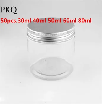 

50pcs,30ml 40ml 50ml 60ml 80ml Clear Plastic Jar and aluminum Lids Empty Cosmetic Containers Makeup Box Cosmetics Jars