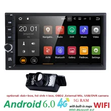 Capacitive Android6.0 4G Wifi Car Monitor GPS Navigation 2din Stereo Radio GPS Bluetooth USB Built-in map mic Mirror-link Camera
