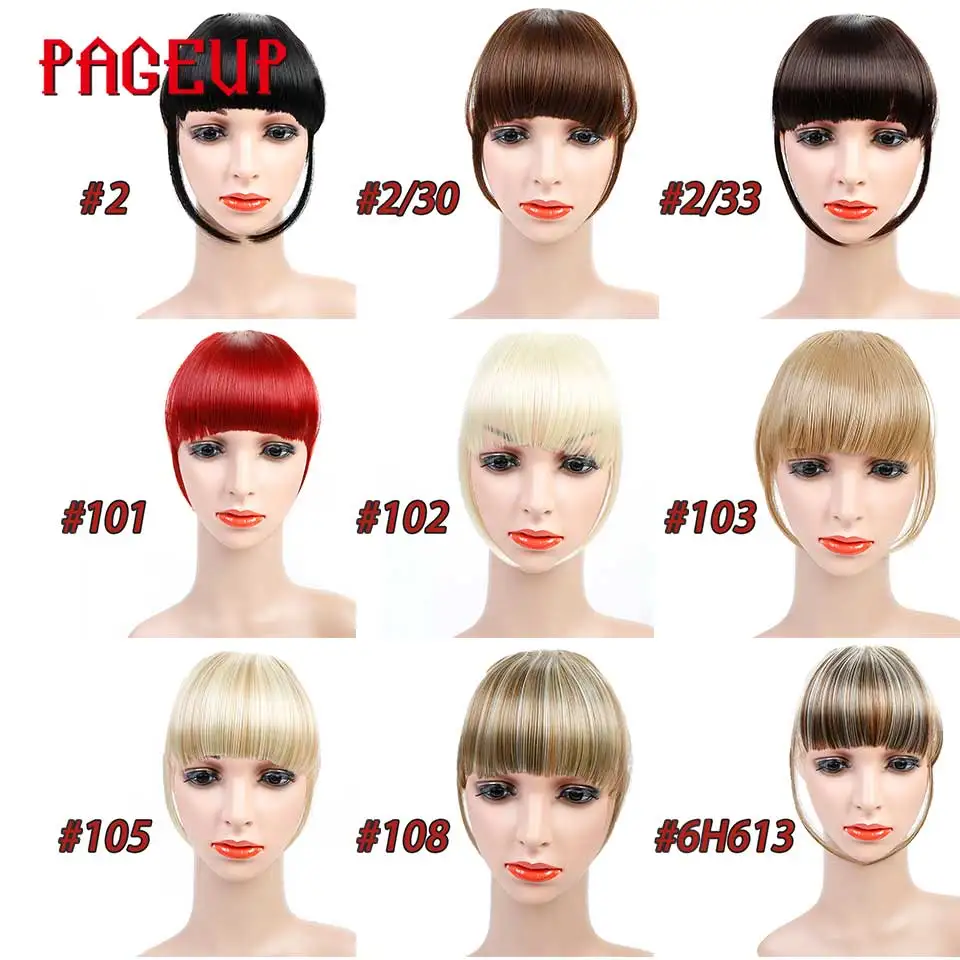 Pageup 6 Colors Synthetic Natural Front Bangs Hair pieces Clip In Fake Bangs For Women Clip In Hair Extensions Short Front Bangs