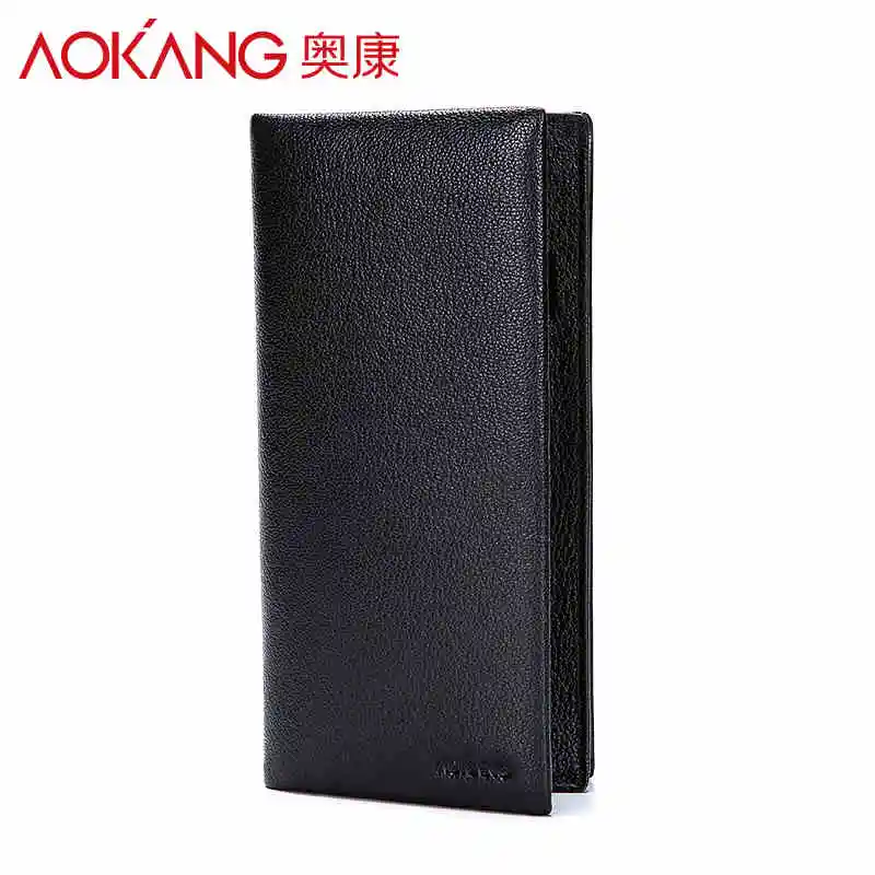 

Aokang New Arrival Genuine Leather Long Slim Men's Wallets 2Colors Black/Brown Long Design Multifunctional Cow leather Purses