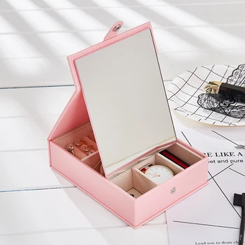 

Casegrace Korean Makeup Mirror Jewelry Box Multifunctional Storage Box Made With Eco-friendly PU Good Gift Box For Girlfriend