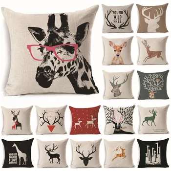 

1Pcs 43*43cm Deer Cotton Linen Throw Pillow Cushion Cover Car Home Sofa Decorative Pillowcase funda cojin 40223