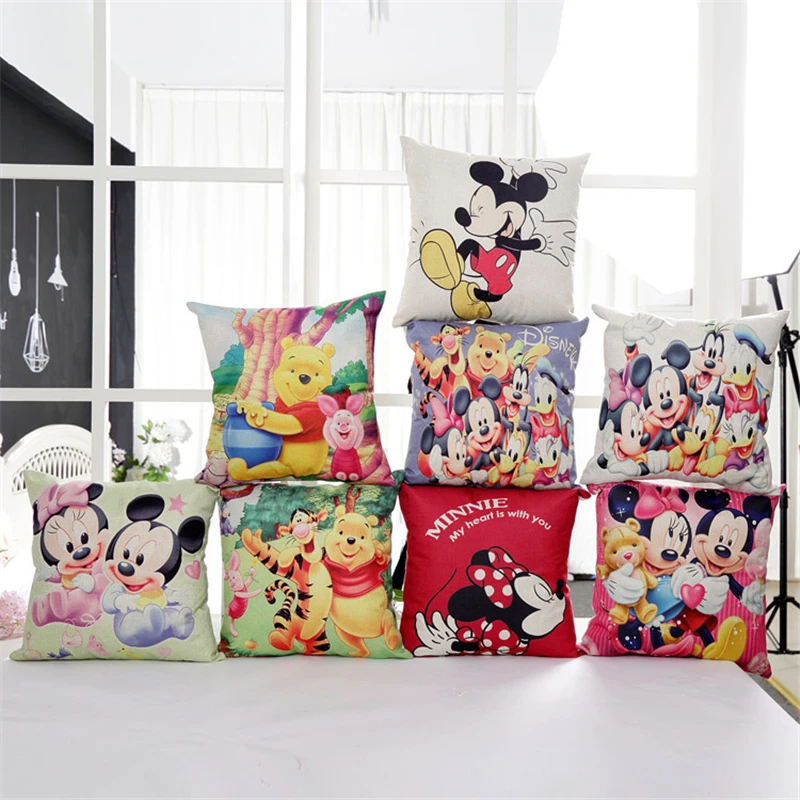 

Discounts! Disney Pillowcases Cute Cartoon Mickey Mouse Minnie Princess Couple Pillow Cover Decorative PillowsCase 45x45cm