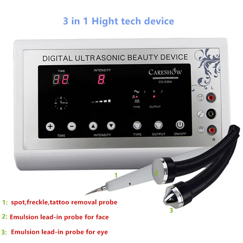 

3 in 1 ultrasonic skin cleaner Face Cleaning essence lead-in face spa machine  mole speckle tattoo tag Removal machine