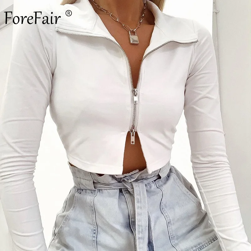 Женская короткая футболка с отложным воротником Forefair черная или белая