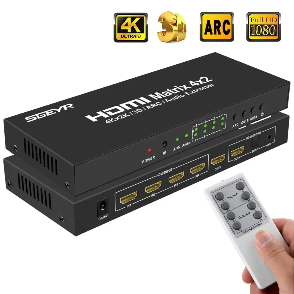 4K x 2K HDMI настоящий матричный коммутатор 4x2 HDMI сплиттер SGEYR Switcher Matriz 4 In 2 Out с ИК-пультом дистанционного ОПТИЧЕСКОГО+ 3,5 мм аудио экстрактор