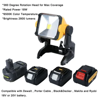 

LED 18W Work light with Adapter Compatible with power tools battery