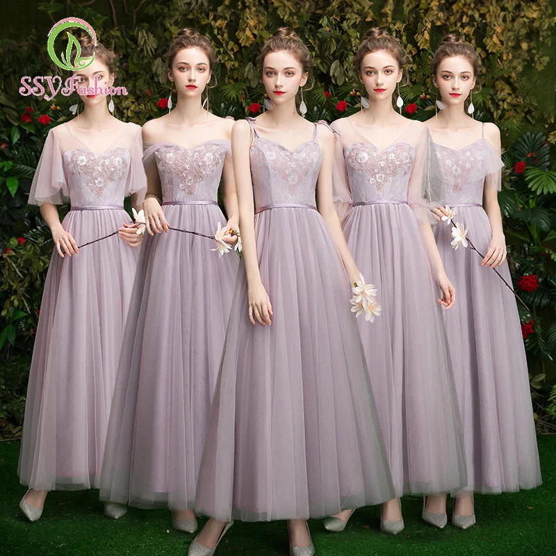 

SSYfashion Purple Tulle Ankle-Length Formal Dress Women Elegant Custom Evening Gown Long Vestido De Noche Built In Bra Dress