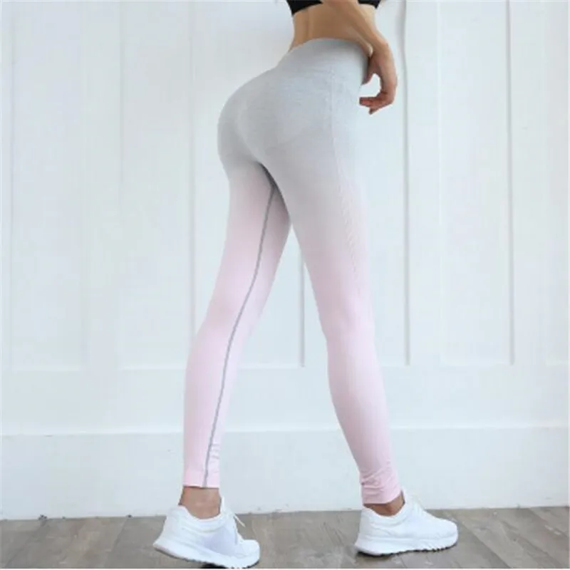 pink WKOUD, женские градиентные леггинсы, модные, высокая талия, эластичные, для фитнеса, обтягивающие, пуш-ап, штаны, для подъема бедер, поглощающие леггинсы, P9045 - Цвет: pink