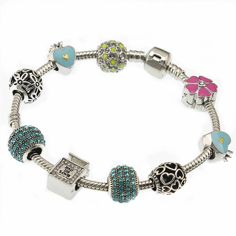 

Luxury Brand Women Bracelet Unique Silver Crystal Charm Bracelet for Women DIY Beads Bracelets & Bangles Jewelry Gift