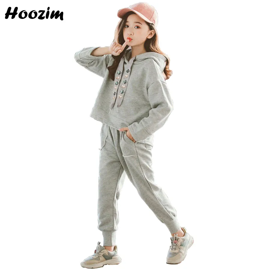 الأطفال الملابس مجموعة 11 12 سنوات الأزياء في سن المراهقة رياضية رمادي التقوقع تنحنح البلوز بسط بنطال ملاصق للجسم الرياضة دعوى للفتيات