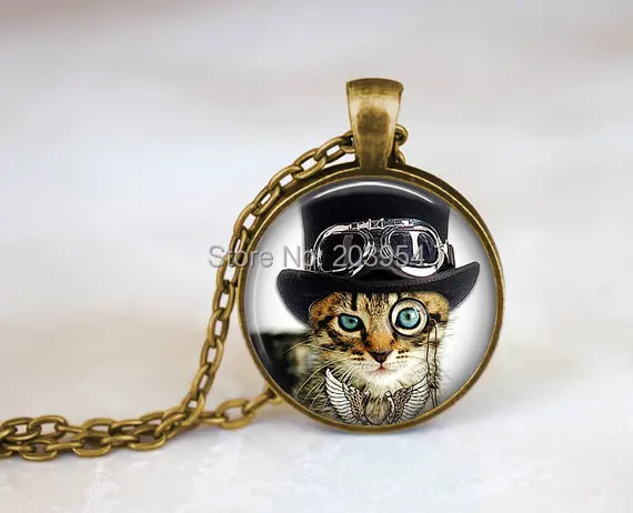 Ожерелье в стиле стимпанк шляпа с котом из фильма 1 шт./лот кулон стального стекла