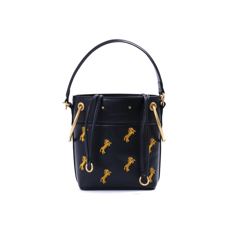 TANGDE модная женская сумка из натуральной кожи с вышивкой лошади - Цвет: Черный