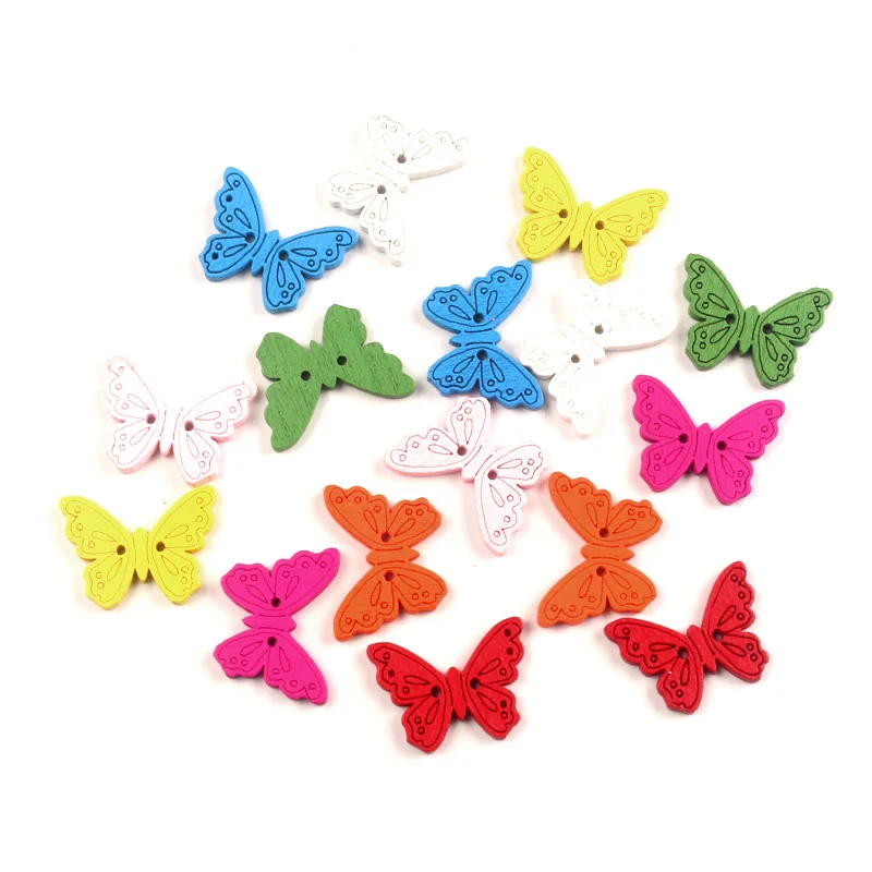 

50Pcs Mixed Wood Butterfly Sewing Buttons For Clothes Scrapbooking Decorative Wooden Botones Crafts Needlework DIY Accessories