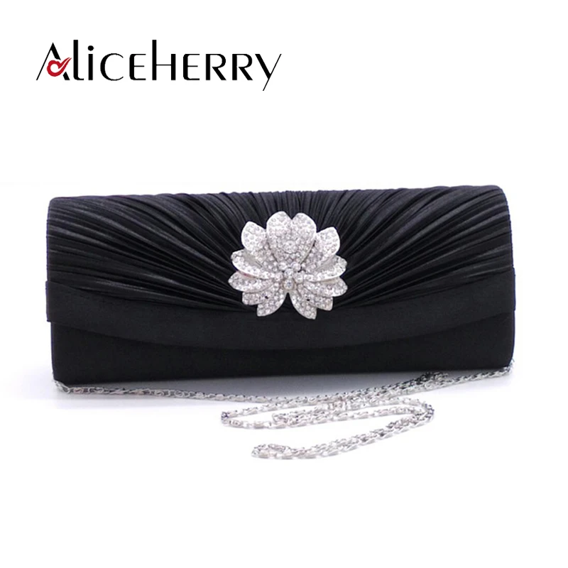 Новый бренд Женская атласная вечерняя сумка со стразами дневной клатч с цепочкой