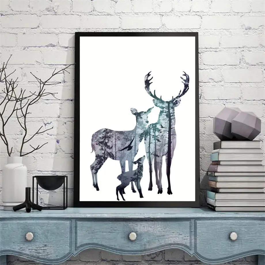 Плакаты на скандинавскую тему олень лес палатка для птиц Wall Art Постеры холсты