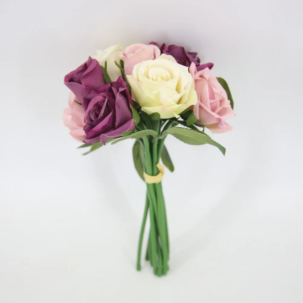 Fake Silk Rose Stem 9pcs/lot Artificial Flower Wedding Bride Bouquet 18 colors Simulation Wreath Garlands Plant Home Deco | Дом и сад