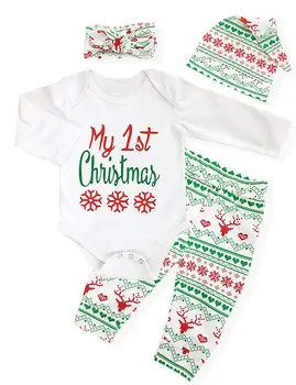 

Oklady 4Pcs My First Christmas Clothing Toddler Baby Boys Girls Rompers Long Sleeve Newborn Outfits Set