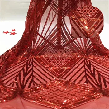 

Black African Sequins Lace Fabric 2019 red Embroidered Nigerian Laces Fabrics High Quality French Tulle Lace Fabric For Women