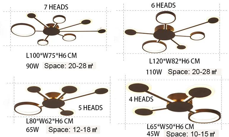Дизайн, современные светодиодные потолочные лампы для гостиной, спальни, кабинета, дома, кофейного цвета, готовая потолочная лампа, 4 формы