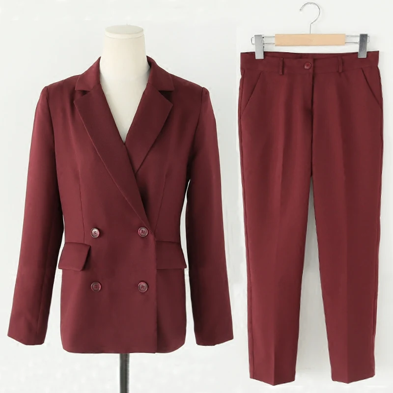 Wine Work Pants Suits 2 Piece Sets Office Lady Suits Women Outfits Spring Wine Work Pants Suits 2 Piece Sets Office Lady Suits Women Outfits Spring