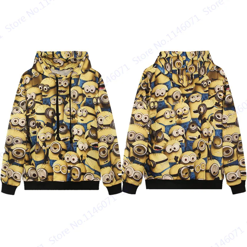 Kawaii Minions Skateboarding Hoodies Yellow Cute Pullover Men Active