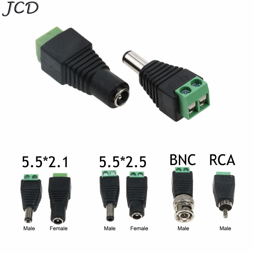 

JCD Female/Male DC connector 2.1*5.5/2.5*5.5/BNC/RCA Power Jack Adapter Plug Cable Connector for 3528/5050/5730 led strip light