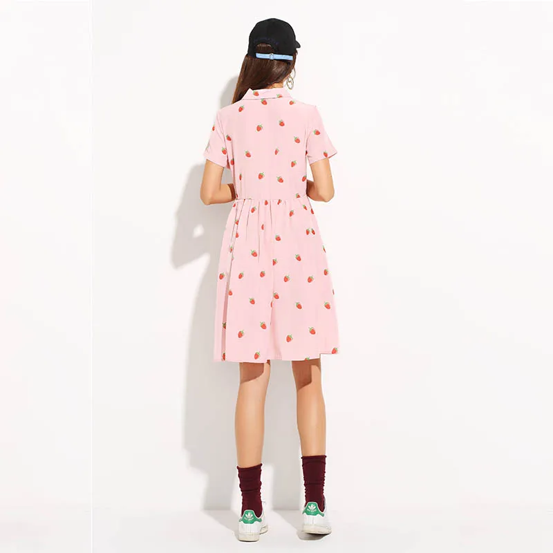 Darcydebie Fahsion женское платье с принтом клубники Kawaii розовый Vestidos Мини платья