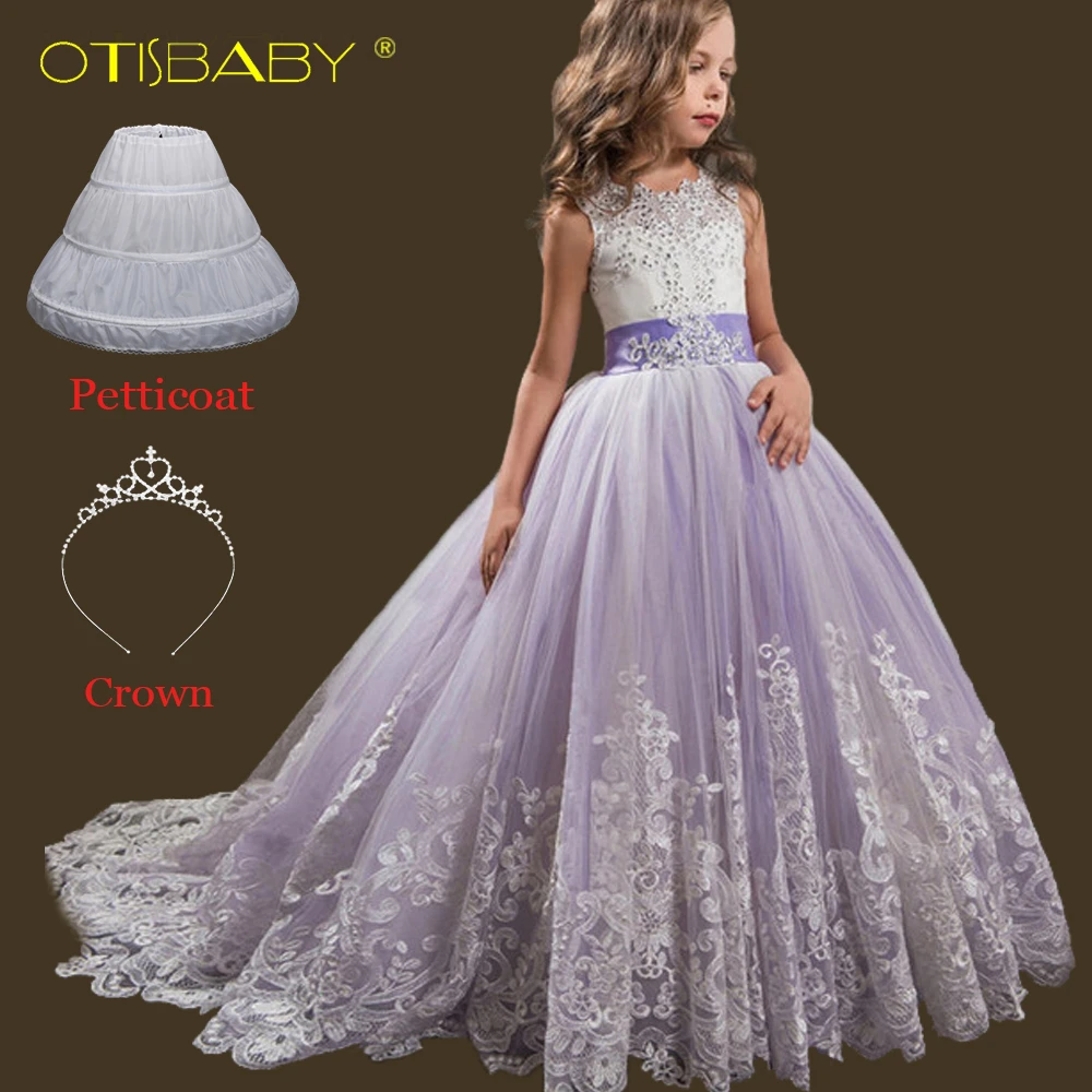 Вечерние Платья с цветочным рисунком для девочек на выпускной, детское платье для первого причастия для девочек 8, 10, 12, 14 лет, кружевные торжественные Бальные платья