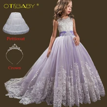 Вечерние Платья с цветочным рисунком для девочек на выпускной, детское платье для первого причастия для девочек 8, 10, 12, 14 лет, кружевные торжественные Бальные платья