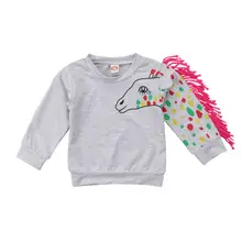 Модные детские осенние толстовки с капюшоном для маленьких мальчиков и девочек, топы, одежда с кисточками, хлопковая толстовка с 3D-принтом лошади, свитер Толстовка