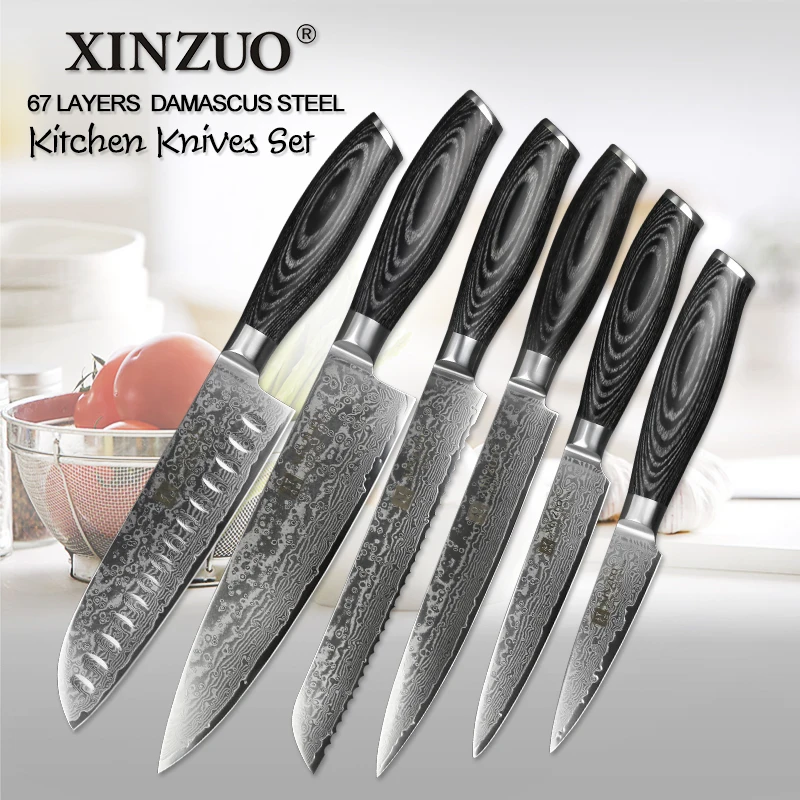 XINZUO 6 PCS Kitchen Knives Set 67 Layers High Carbon Japanese VG10