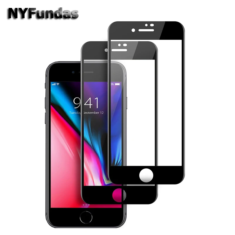 NYFundas For iPhone 8 Plus ScreenProtector 4D Curved Full Cover Tempered Glass Screen Protector
